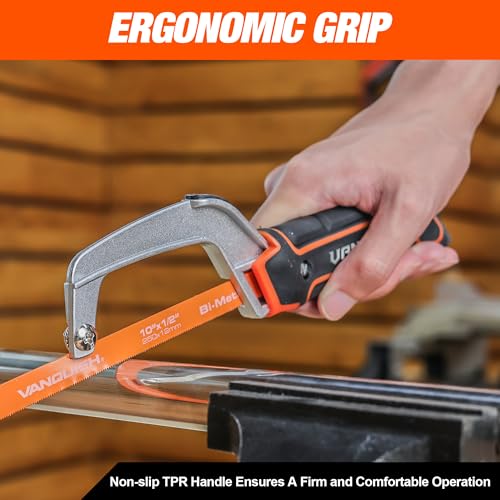 VANQUISH Aluminum Frame Mini Wood Hack Saw with 2 Piece Extra Flexible Bi-Metal HSS Blades Cutter Hand Hacksaw for Woodworking and Metal NW4851