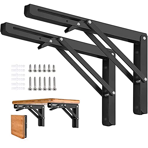 AUTOHJ 16 Inch Metal Folding Shelf Brackets 2 Pack Heavy Duty Stainless Steel