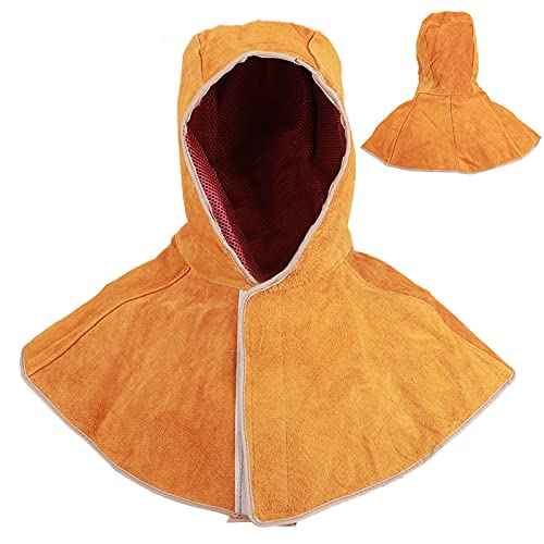 Leather Welding Hood, Breathable Cowhide Shawl Hat Protector Caps With Neck Shoulder Drape Anti Spatter Heat Insulation Electric Soldering Working Security Head Protection