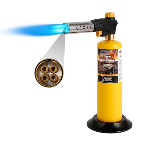 Propane Torch Head,Powerful 4-Flame Blow Torch Head Trigger Start Propane Torch with Igniter MAPP Gas Torch Kit Grill Gun on 1-lb Propane Tank Holder for Soldering Welding Brazing Cooking