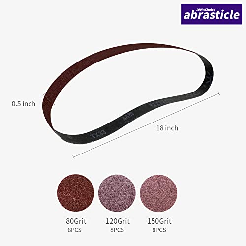 24 Pcs 1/2 x 18 Inch Assorted Aluminum Oxide Sanding Belt,80/120/150 Grit