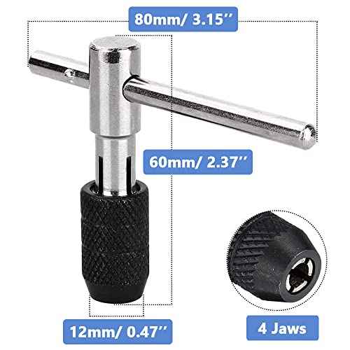 Mesee 6 Pcs Tap Wrench Tool Set, Adjustable T-Handle Tap Holder Wrench with Machine Screw Thread Metric Plug Taps M3 M4 M5 M6 M8 Taps for Metal/Aluminum/Plastic/Wood