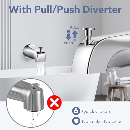 Fosenlion Chrome Tub Spout with Lift Rod Diverter - Leak-Proof Slip Fit for 1/2" Copper Pipe