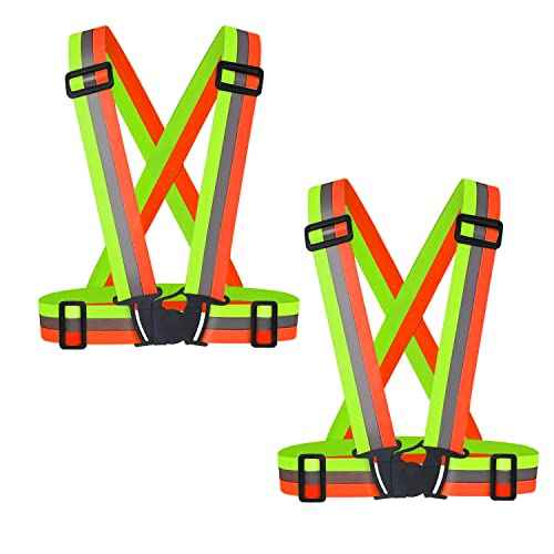 2 pcs Reflective Vest, Adjustable High Visibility Reflective Safety Straps Gear for Run, Cycling,Pet Walking