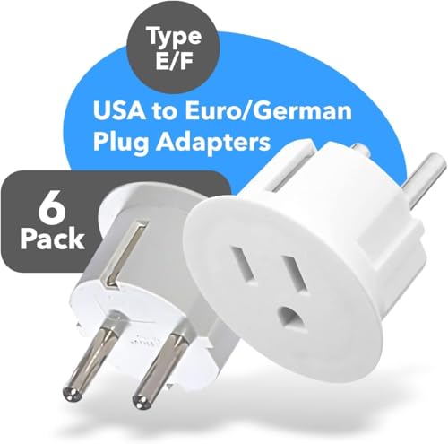 OREI 6 Pack USA to Europe Plug Adapter, Type E/F Schuko, Germany, France