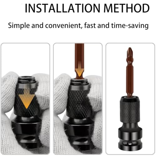 8Pcs Set 1/2 inch Square Drive to 1/4 inch Hex Female Socket Adapter Conversion Chuck Adapter Pins and Washers Magnetic Double Ended Screwdriver Bits Suitable for Impact Air and Electric Wrench