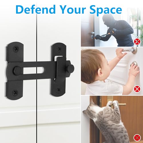 GuoluvSoo Black 4-Inch Sliding Barn Door Lock - 2 Pack, Heavy Duty Stainless Steel
