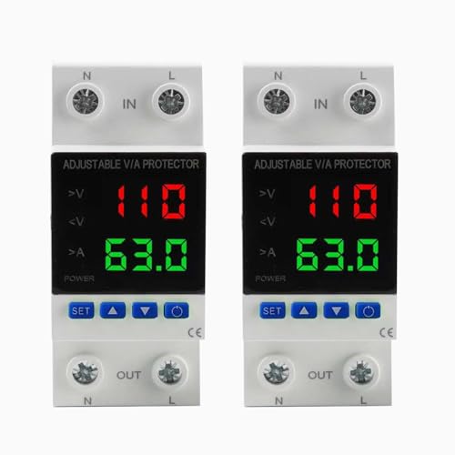 Aeliussine 2-Pack 63A Adjustable Voltage Protector 110V/220V Circuit Breaker