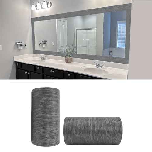 YESUS Dark Grey Wood Grain 3D 10M Wallpaper Frame Removable PVC Waterproof Peel and Stick Wallpaper,Bathroom Frame Sticker Wall Decor 3.93" x 32.8"