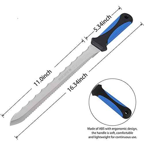 Insulation Knife, Sod Cutter Knife, Stainless Steel 11" Double Side Utility Lawn Repair Garden Knife with Nylon Sheath for Cutting Mineral Wool