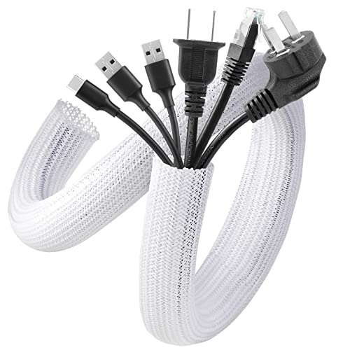 AGPTEK White Cable Management Sleeve 1.2 Inch 10ft Pack - Flexible Wire Hider for Safe Home & Office Organization