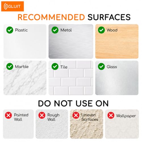 GLUIT Medium Adhesive Wall Hooks 12 pcs, Heavy Duty No Drill, 22 lbs Capacity