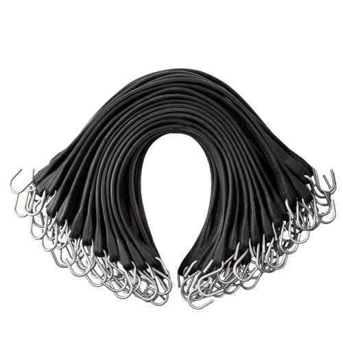 VEVOR 31" Rubber Bungee Cords, Weatherproof EPDM Rubber Tie Down Straps with Crimped S Hooks, Heavy Duty Outdoor Tarp Straps for Securing Flatbed Trailers, Canvases, Cargo, and More (50 Pack)