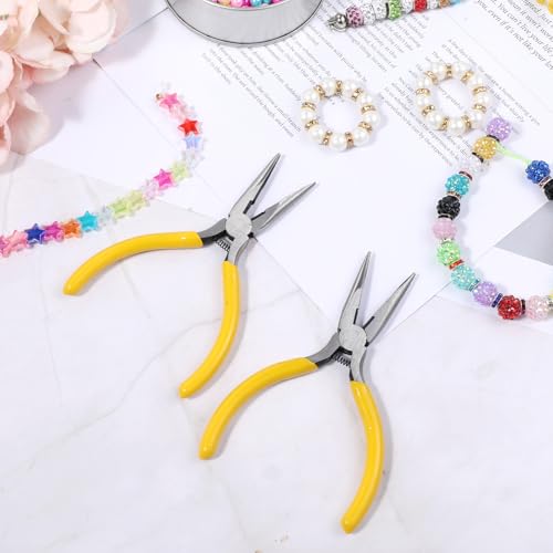 Giantree 2 Pcs Small Needle Nose Pliers, 5.5" Inch Nose Plier for Wire Bending, Spring Loaded Thin Needle Noses Pliers with Serrated Jaw for Jewelry Making Wire Wrapping Crafts Electronic Repair