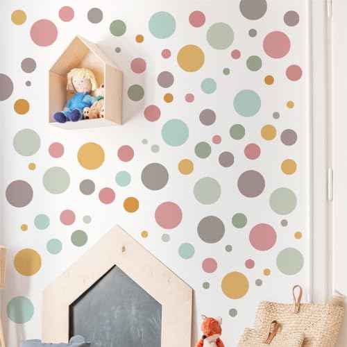 178 Pcs Bohemian Wall Decal with Polka Dots & Rainbows - Neutral Nursery Decor, Self-Adhesive Removable Wall Stickers for Kids Room, Living Room, Classroom, Home & School Decoration (Peel and Stick)