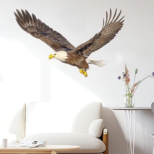 Bald Eagle Wall Stickers, sacinora Bird Animal Wall Decals Removable Vinyl Peel and Stick for Nursery Living Room Bedroom Children's Room Playroom Sofa TV Background Art Decorations