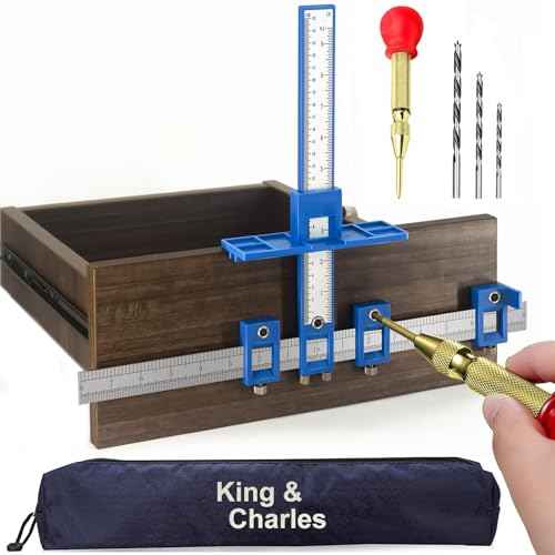 Cabinet Hardware Jig, King&Charles Cabinet Handle Jig + Automatic Hole Punch + Point Drill Bits, Use for Handles Knobs Pulls on Drawers/Doors, Wood Drilling Dowelling Guide Set.