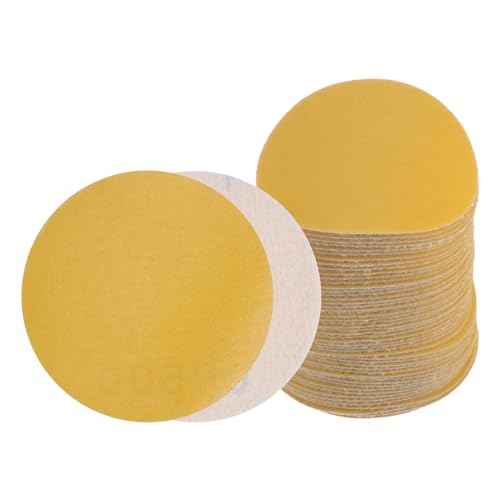 50pcs No Hole Sanding Discs- [ 3 Inch 500 Grit ] Round Hook and Loop Grip Sanding Pads Sheet Sandpaper for Automotive Woodworking Metal Polishing Use| Gold, Aluminum Oxide