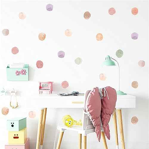 6 Sheets 72 Pcs Colorful Watercolor Polka Dot Wall Stickers,sacinora DIY Circle Rainbow Art Wall Decals Removable Vinyl for Kids Baby Nursery Closet Refrigerator Living Room Children's Room Bedroom