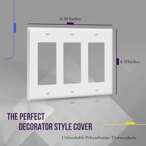 ENERLITES 3-Gang White Decorator Light Switch Outlet Wall Plate Cover - Standard Size