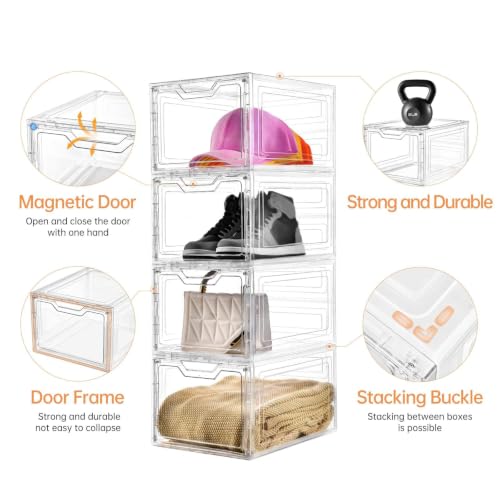 Freebat 6 Pack Clear Storage Bins with Lids - 19 Qt Stackable Closet Organizers