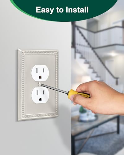 Single Duplex Switch Plate & Outlet Cover Set Brushed Nickel 6 Pack - Treewell