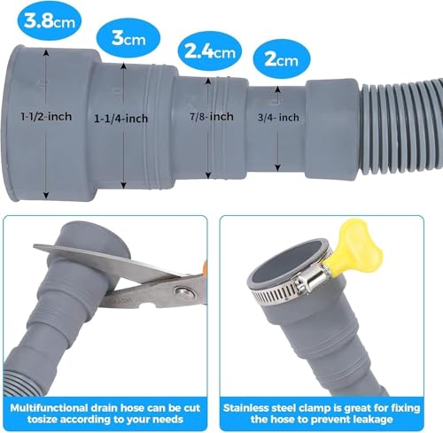 PinkCross 6.5ft Universal Washing Machine Drain Hose Extension, Flexible Corrugated Hose with Clamps