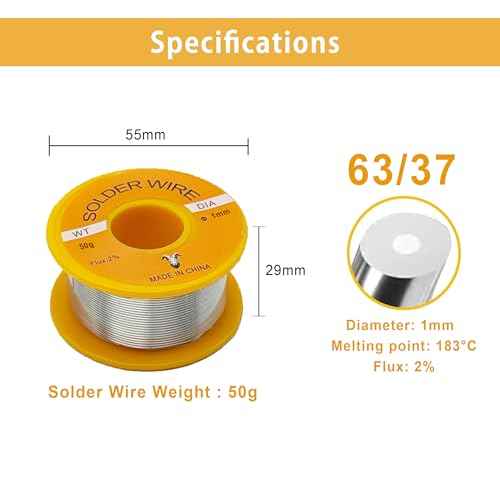 63-37 Solder Wire, no-wash tin-Lead Rosin cored Wire with 2% Flux,0.11 Pounds, Welding Supplies for Electronic Stained Glass Precision Repair DIY (1mm 50g)