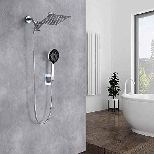 Shower Head,8¡±Rain Shower Head with Handheld Spray Combo with 11'' Angle Adjustable Extension Arm/Flow Regulator/Shower System,High Pressure Rainfall Shower Head Bathroom,Chrome