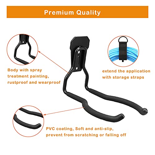 Juformin Black 4 Pack Garden Power Tool & Garage Wall Hooks - Heavy Duty Weedeater & Tool Storage Racks