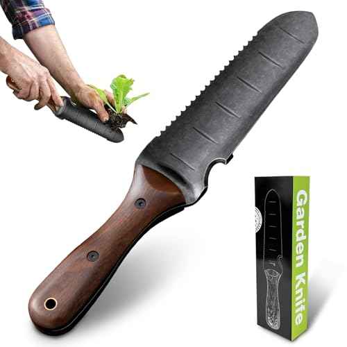 Gracfulcub Garden Knife for Weeding, Garden Tools with Sheath, Full-Tang Wood Handle, 7" Stainless Steel Blade with Cutting Edge