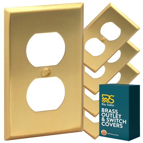 Rio Salto Brass Outlet Covers 5-Pack - 1-Gang Decorative Wall Plates, Brushed Gold Finish