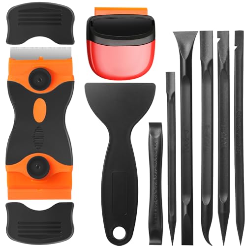 Tallew 9 Pcs Plastic Scraper Tool Sticker Plastic Razor Blade Scraper Plastic Pick Plastic Non Scratch Tool Putty Knife for Window Floor Label Removal Paint Cleaning(Black)