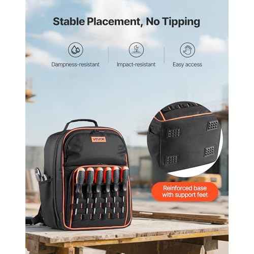 VEVOR Tool Backpack, 49 Pockets, Heavy-duty Tools Storage Organizer Work Bags Backpack with Laptop Compartment & Reinforced Fabric Base, Electrician Jobsite Backpack for Electrician, Repairman