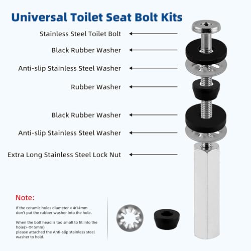 iFealClear 3-Inch Stainless Steel Toilet Seat Bolts Kit, All-Metal Replacement, 1/3" Variation
