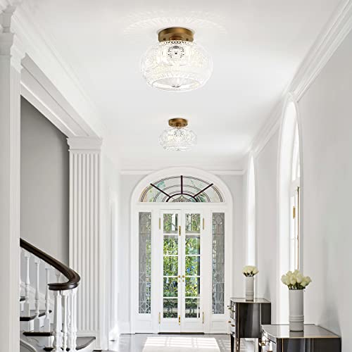 OYKYOHEI Vintage Gold Globe Glass Semi Flush Mount Ceiling Light 9.38 Inch