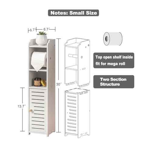 AOJEZOR Toilet Paper Holder Stand: Bathroom Storage Cabinet Beside Toilet for Small Space Bathroom with Toilet Roll Holder - White