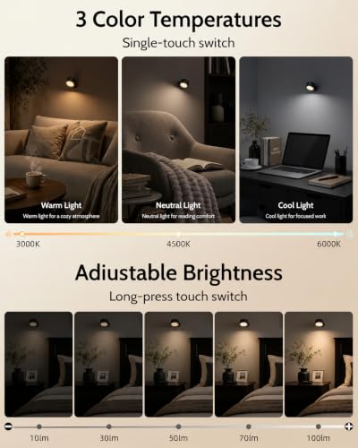 AMETHEUS Black Rechargeable Magnetic Wall Sconce with Remote - 2 Pack