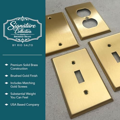 Rio Salto Brass Outlet Covers 5-Pack - 1-Gang Decorative Wall Plates, Brushed Gold Finish