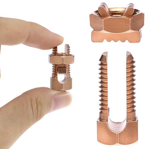 QWORK Grounding Split Bolt Connector 6 Pack - Copper Wire Clamp for 6-10 AWG Grounding