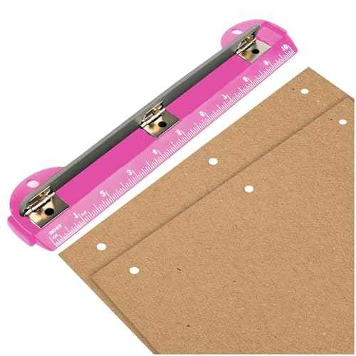 Performore 3 Hole Portable Paper Punch (Pink) with Built-in 10" Ruler, 5 Sheets Capacity, Letter-Size for 3-Ring Binders
