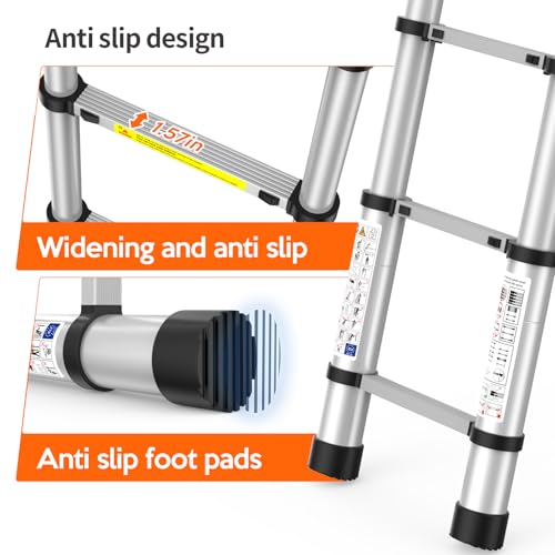 UC UP CLIMBER Silver 12.5FT Telescoping Heavy Duty Ladder 330lbs Capacity