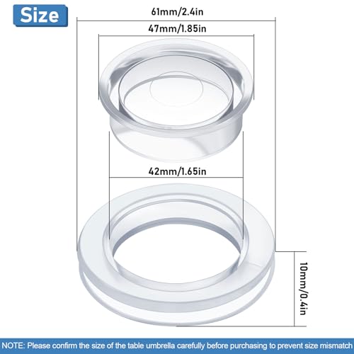 Jetec Clear Patio Umbrella Hole Ring and Cap Set - Fits 2 Inch Glass Table Hole, 1 Set
