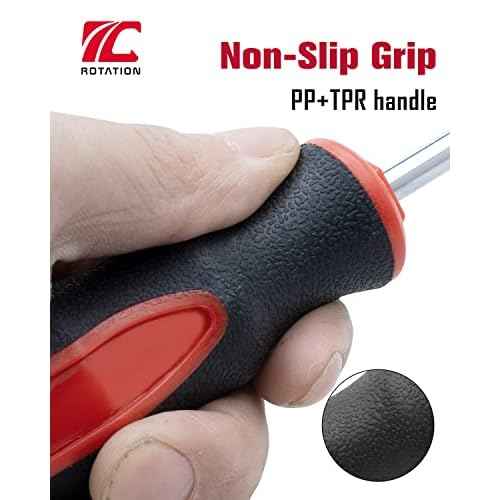 ROTATION 6PCS Magnetic Tip Screwdriver Set, 3 Phillips and 3 Flat, Red Tip | Red, Gloss, S2 Steel)