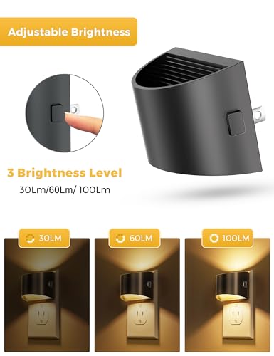 Black 2-Pack Dusk to Dawn LED Night Lights, Soft White 3000K, Wall Plug-In
