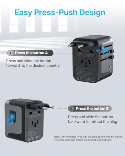 VINTAR 30W Universal Travel Power Adapter Black - Worldwide Plug & USB Charging