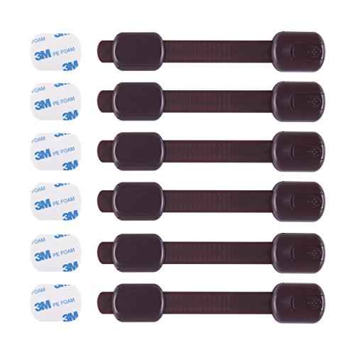 Child Safety Cabinet Locks (6 Pack) ? Adjustable Baby Proofing Strap Latches with Strong 3M Adhesive ? No Drill Childproof Locks for Drawers, Cabinets, Fridge, Door, Closet, Brown