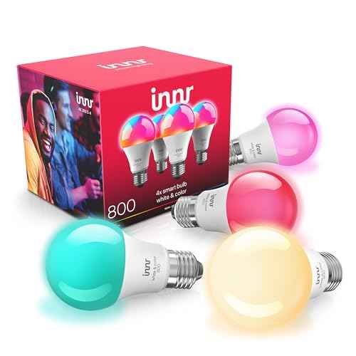 innr Zigbee A19 Smart Bulb, Works with Hue*, Alexa, SmartThings (Hub Required), White & Color, E26 LED Bulb, Color Changing Light Bulb, up to 16 Million Colors, Dimmable, 840 Lumen, 4-Pack