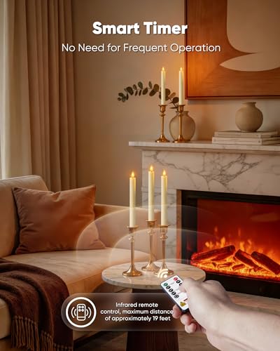 Homemory Ivory Flameless Taper Candles with Remote & Timer 2-Pack, 9.6" LED Flickering Candles for Home Decor