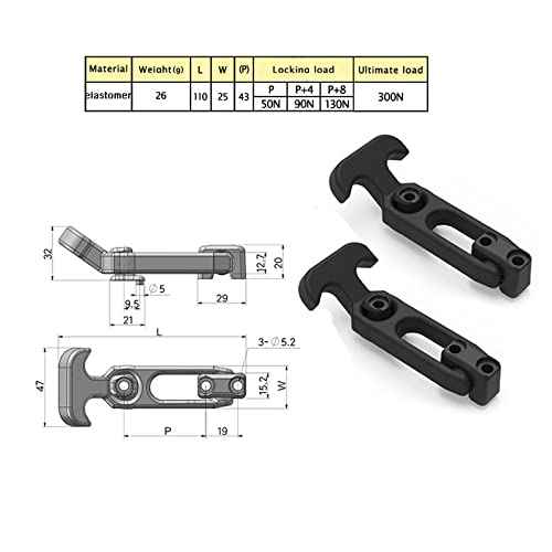 Rubber Flexible T-Handle Hasp Draw Latch for Tool Box, Cooler, Golf Cart or Engineering Machine Hood (Black, 2 PCS)